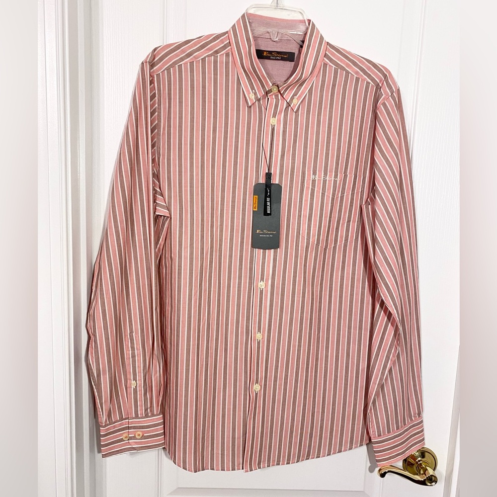 NWT Ben Sherman Regular Fit Mod Striped Button Down Shirt Red Men’s Large